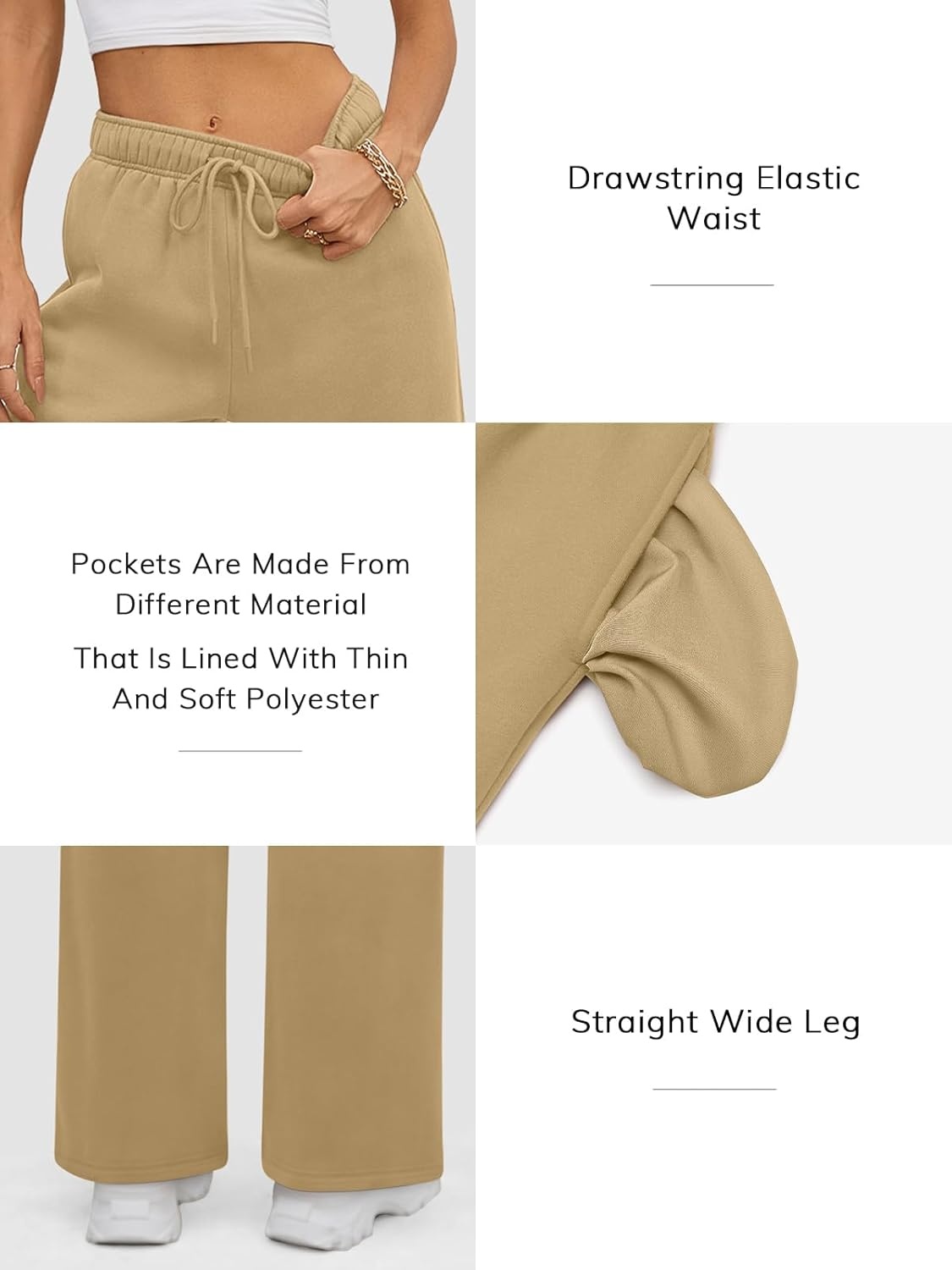 image:imageATHMILE Womens Sweatpants 2026 Fall Baggy Wide Leg Sweatpant Fleece Lined Straight Leg Sweat PantsLight Brown