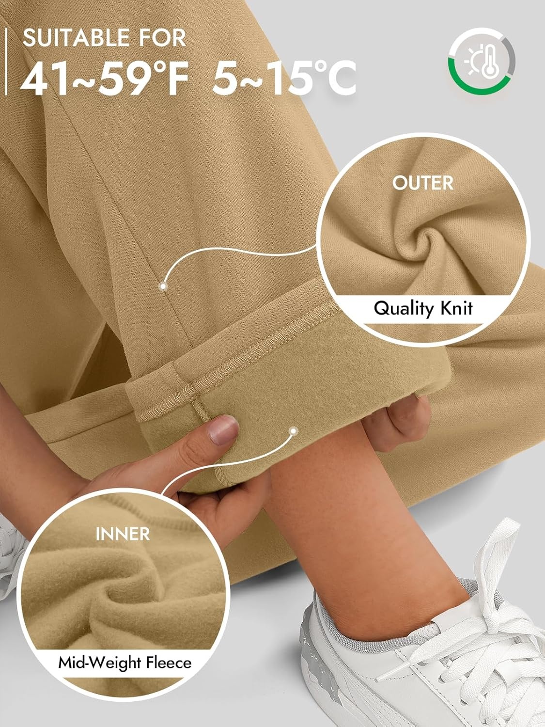 image:imageATHMILE Womens Sweatpants 2026 Fall Baggy Wide Leg Sweatpant Fleece Lined Straight Leg Sweat PantsLight Brown
