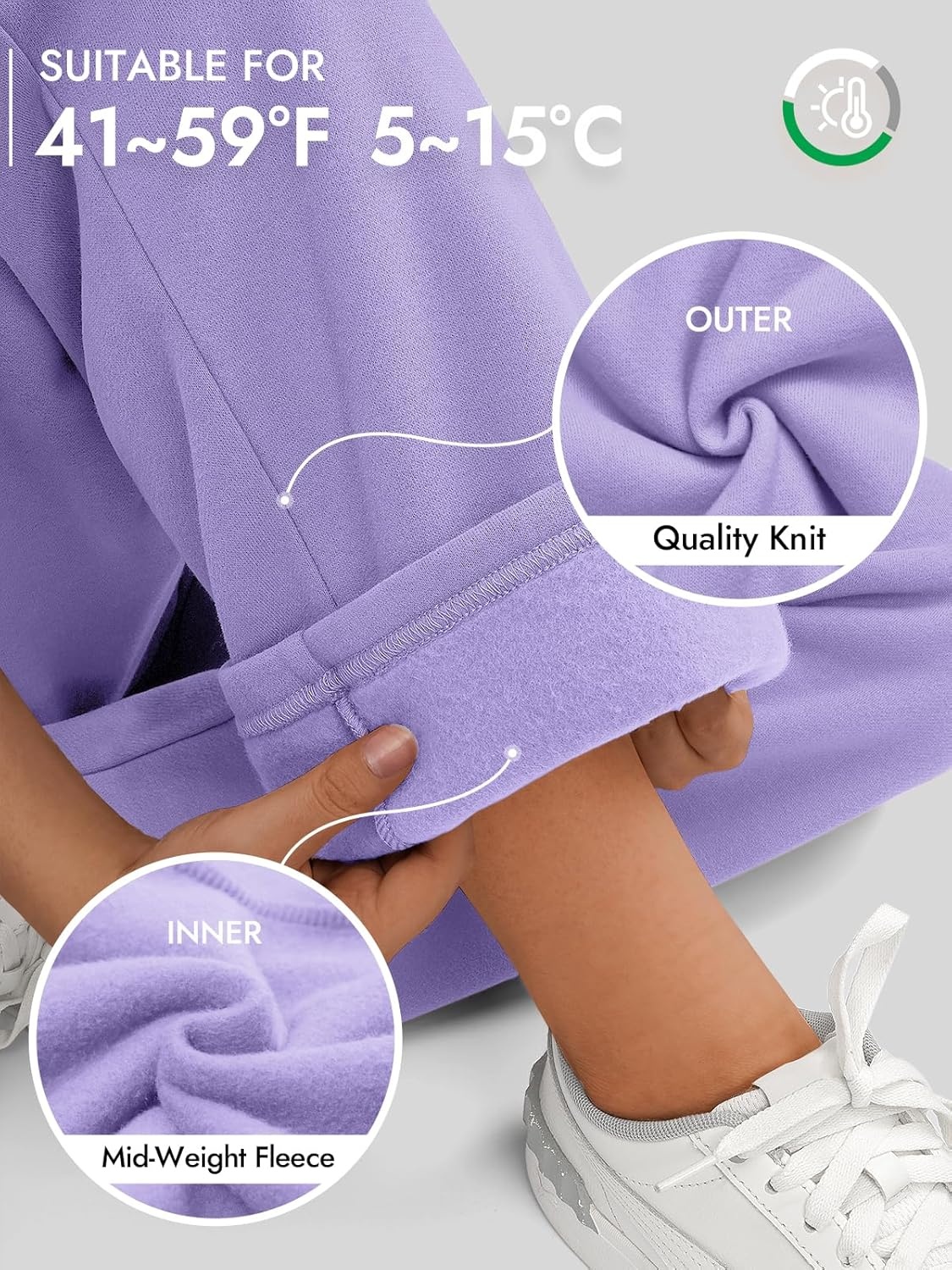 image:imageATHMILE Womens Sweatpants 2026 Fall Baggy Wide Leg Sweatpant Fleece Lined Straight Leg Sweat PantsLight Purple