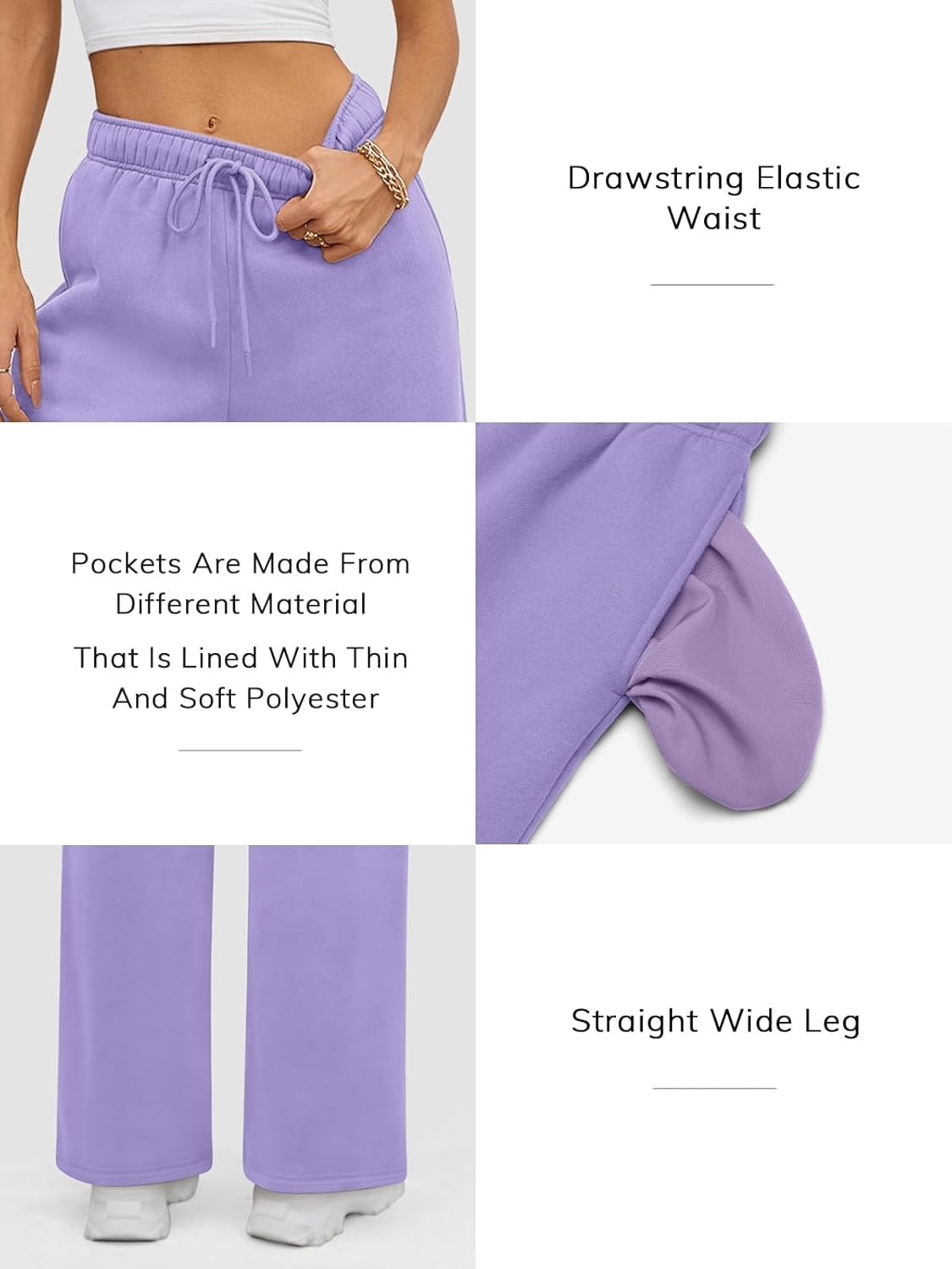 image:imageATHMILE Womens Sweatpants 2026 Fall Baggy Wide Leg Sweatpant Fleece Lined Straight Leg Sweat PantsLight Purple