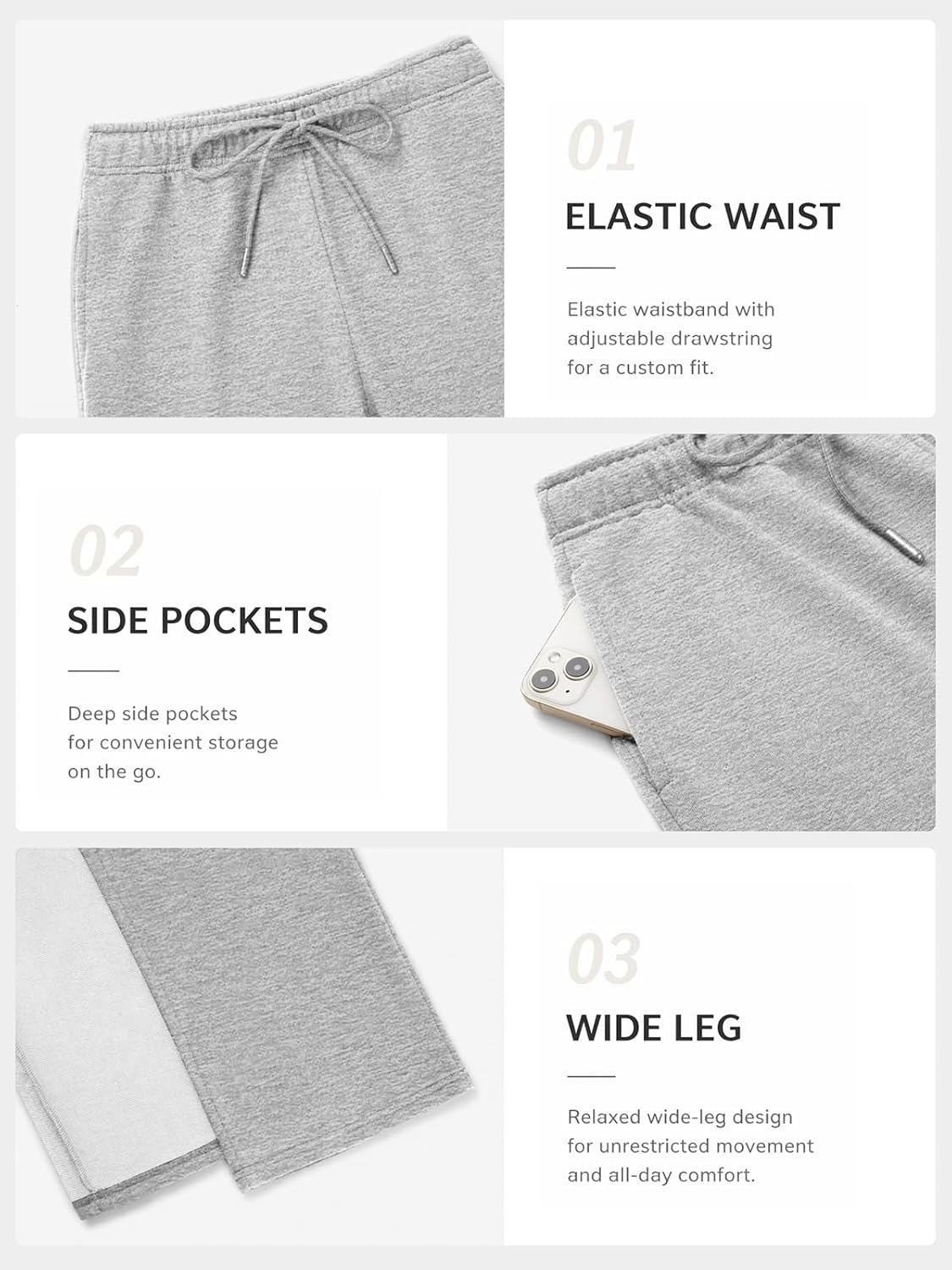 image:imageATHMILE Womens Sweatpants 2026 Fall Baggy Wide Leg Sweatpant Fleece Lined Straight Leg Sweat PantsLightweightgrey