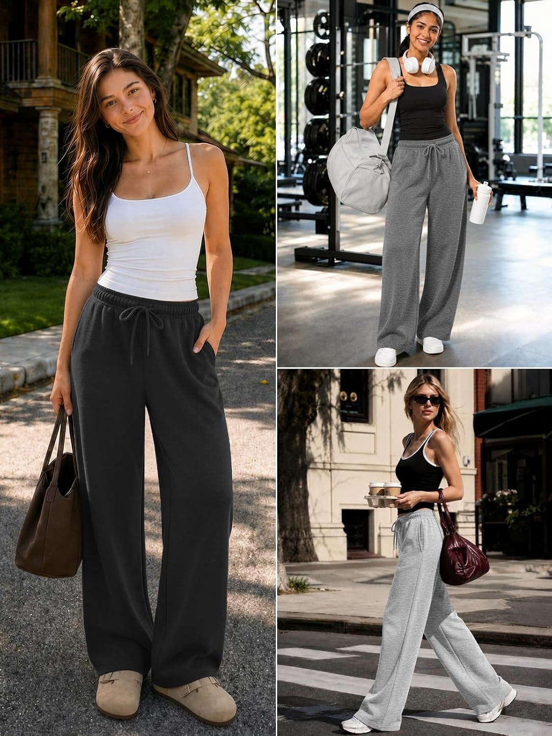image:imageATHMILE Womens Sweatpants 2026 Fall Baggy Wide Leg Sweatpant Fleece Lined Straight Leg Sweat PantsLightweightgrey