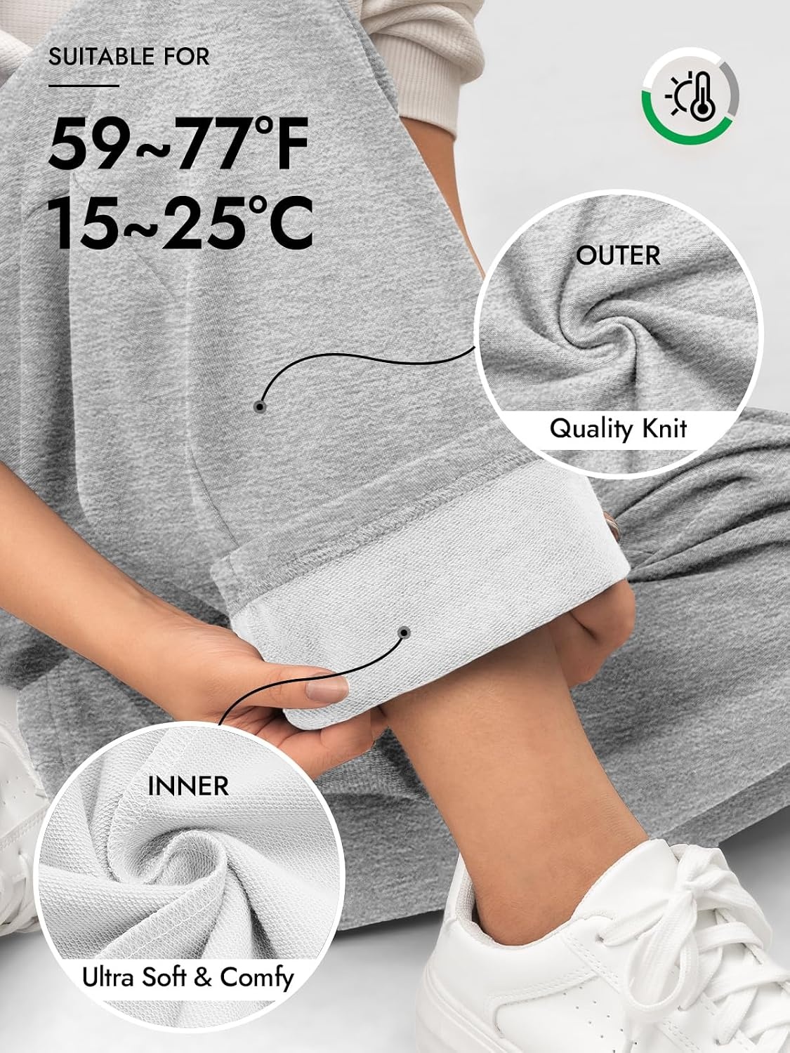 image:imageATHMILE Womens Sweatpants 2026 Fall Baggy Wide Leg Sweatpant Fleece Lined Straight Leg Sweat PantsLightweightgrey