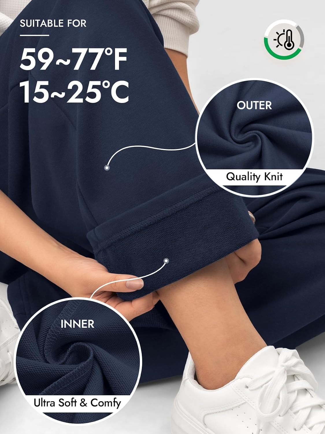 image:imageATHMILE Womens Sweatpants 2026 Fall Baggy Wide Leg Sweatpant Fleece Lined Straight Leg Sweat PantsLightweightnavy