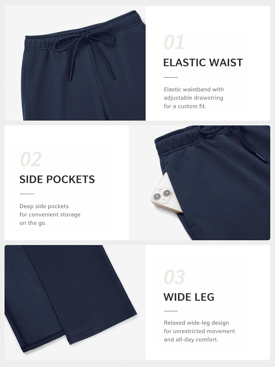 image:imageATHMILE Womens Sweatpants 2026 Fall Baggy Wide Leg Sweatpant Fleece Lined Straight Leg Sweat PantsLightweightnavy