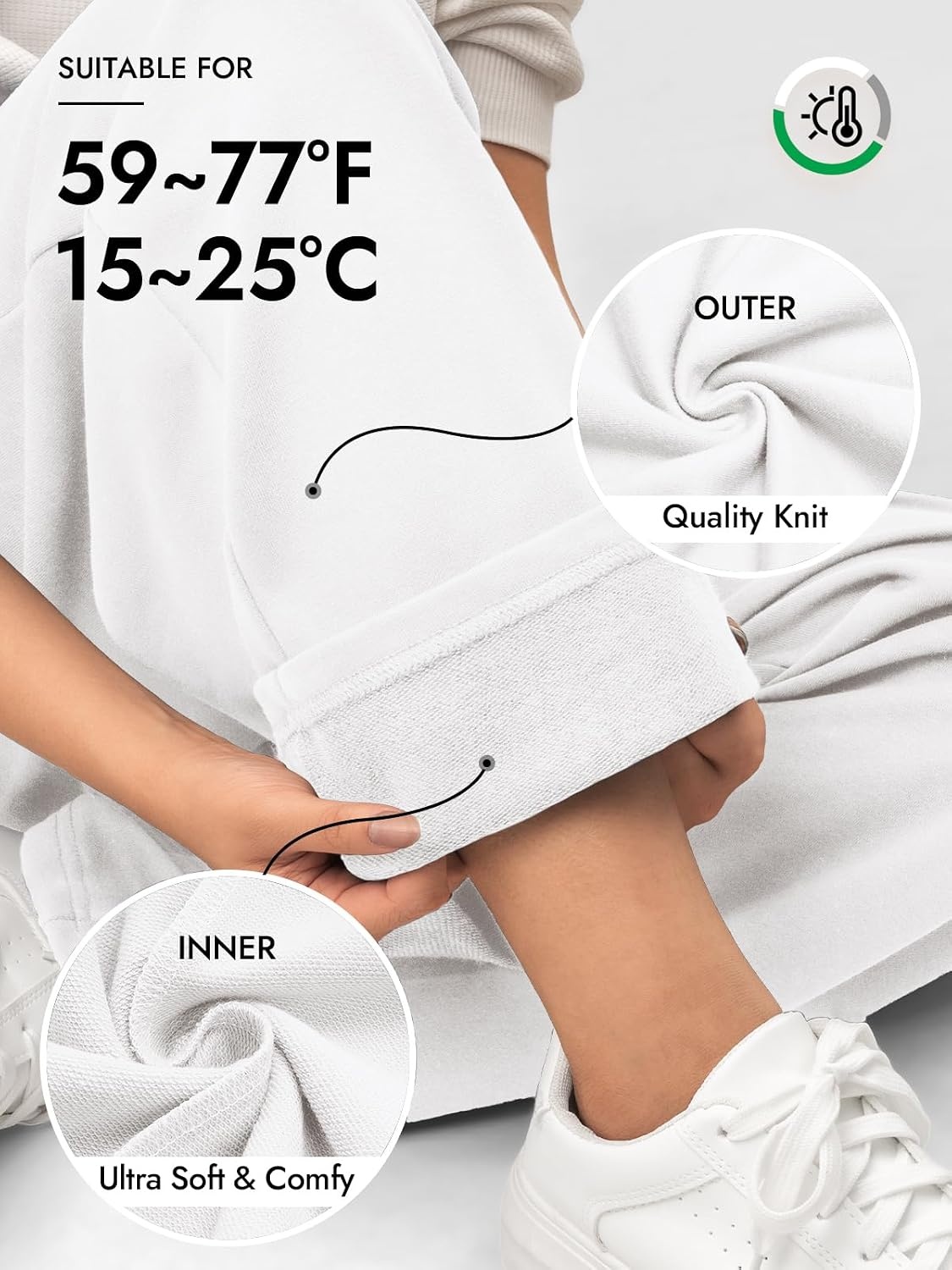 image:imageATHMILE Womens Sweatpants 2026 Fall Baggy Wide Leg Sweatpant Fleece Lined Straight Leg Sweat PantsLightweightwhite