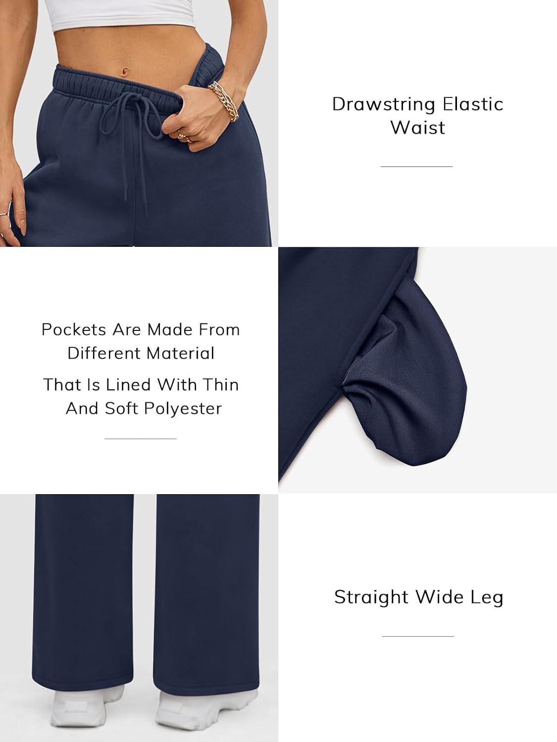 image:imageATHMILE Womens Sweatpants 2026 Fall Baggy Wide Leg Sweatpant Fleece Lined Straight Leg Sweat PantsNavy Blue