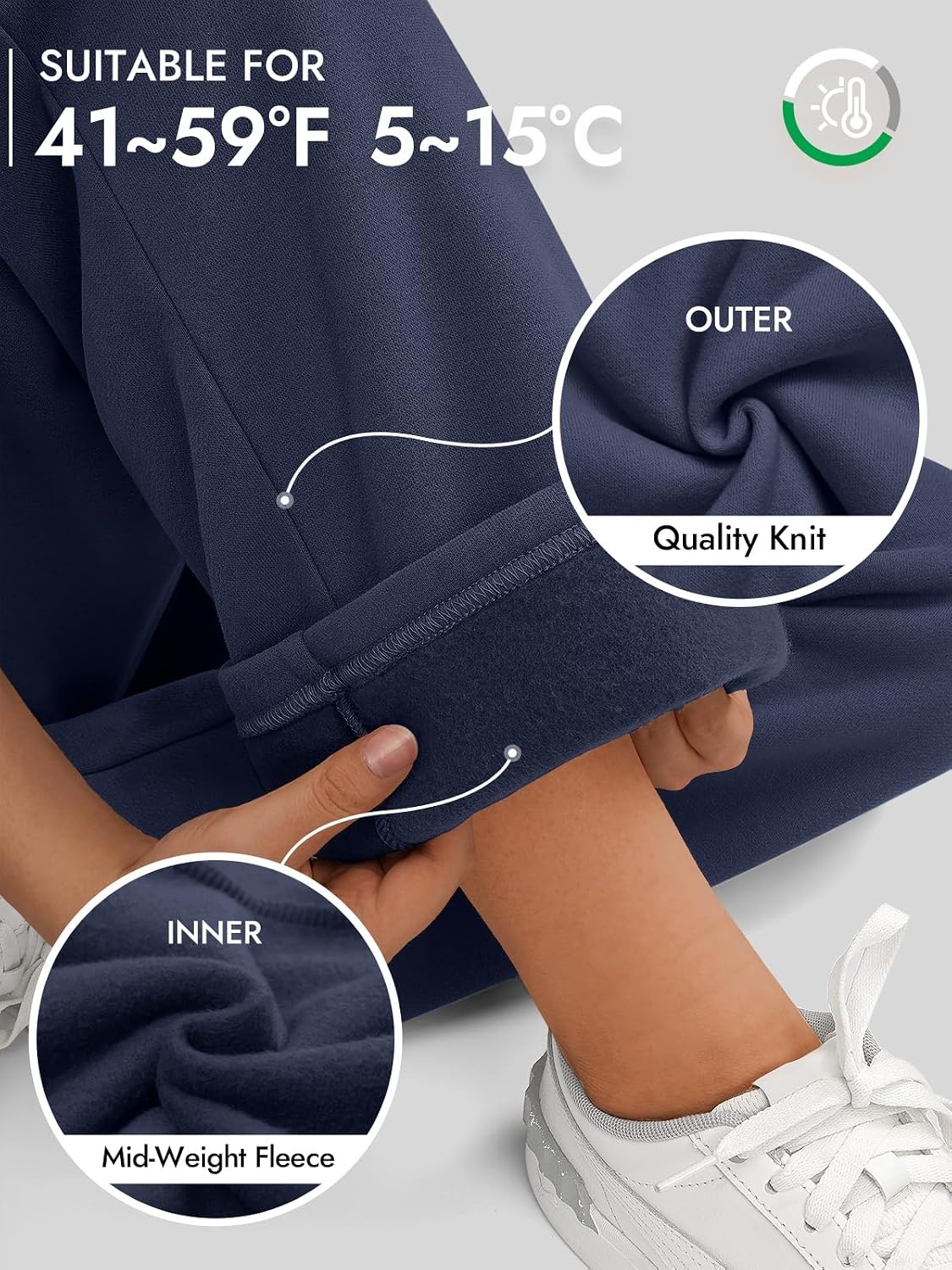 image:imageATHMILE Womens Sweatpants 2026 Fall Baggy Wide Leg Sweatpant Fleece Lined Straight Leg Sweat PantsNavy Blue