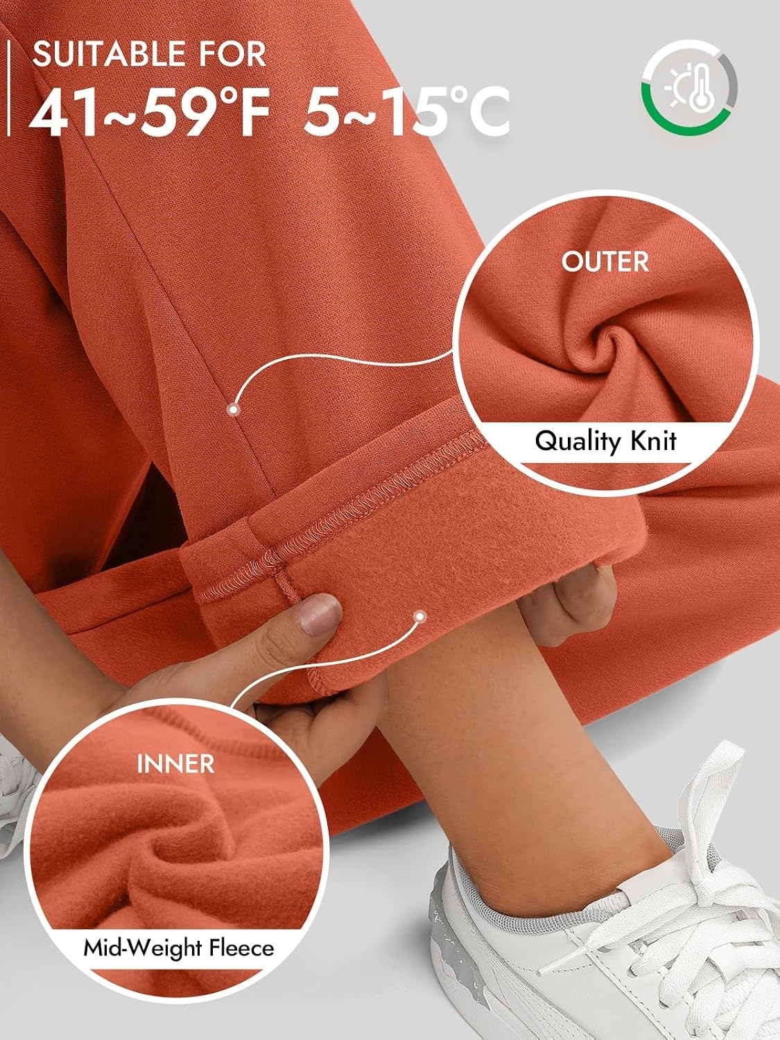 image:imageATHMILE Womens Sweatpants 2026 Fall Baggy Wide Leg Sweatpant Fleece Lined Straight Leg Sweat PantsOrange