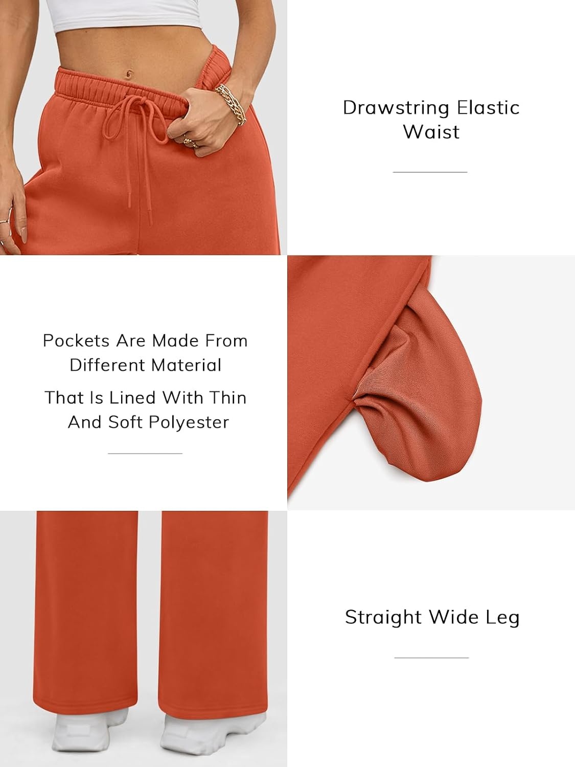 image:imageATHMILE Womens Sweatpants 2026 Fall Baggy Wide Leg Sweatpant Fleece Lined Straight Leg Sweat PantsOrange