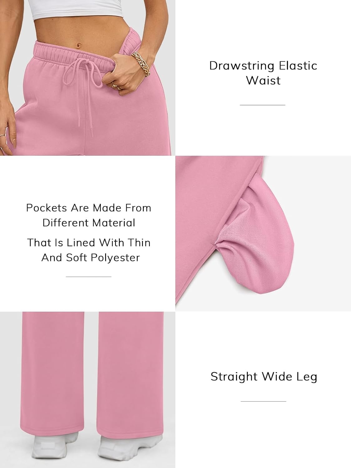 image:imageATHMILE Womens Sweatpants 2026 Fall Baggy Wide Leg Sweatpant Fleece Lined Straight Leg Sweat PantsPink