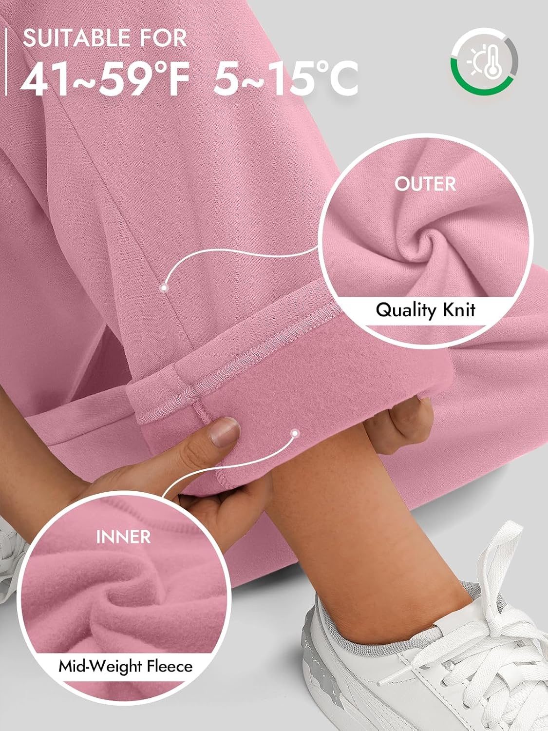 image:imageATHMILE Womens Sweatpants 2026 Fall Baggy Wide Leg Sweatpant Fleece Lined Straight Leg Sweat PantsPink