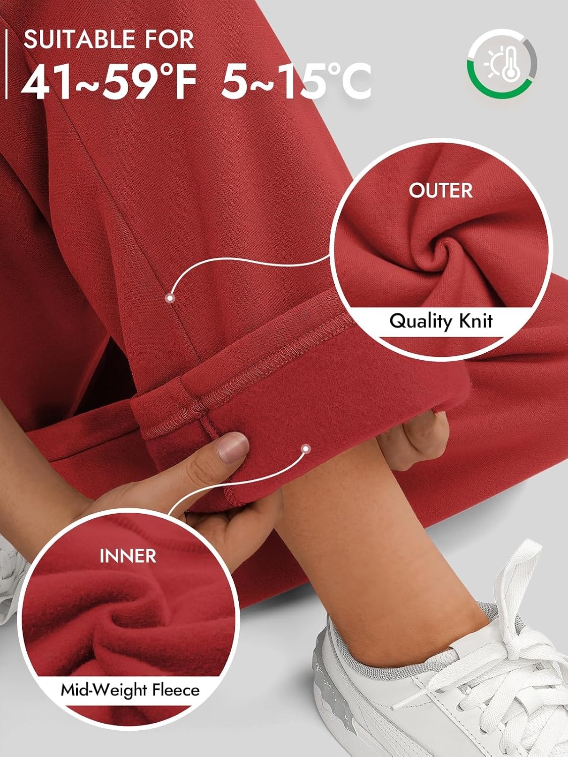 image:imageATHMILE Womens Sweatpants 2026 Fall Baggy Wide Leg Sweatpant Fleece Lined Straight Leg Sweat PantsWatermelonred