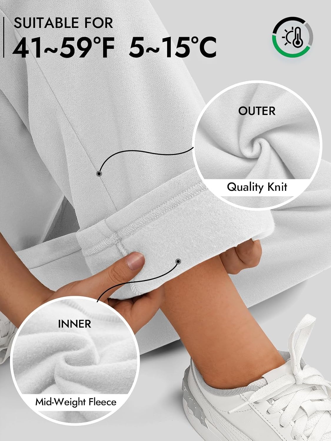 image:imageATHMILE Womens Sweatpants 2026 Fall Baggy Wide Leg Sweatpant Fleece Lined Straight Leg Sweat PantsWhite