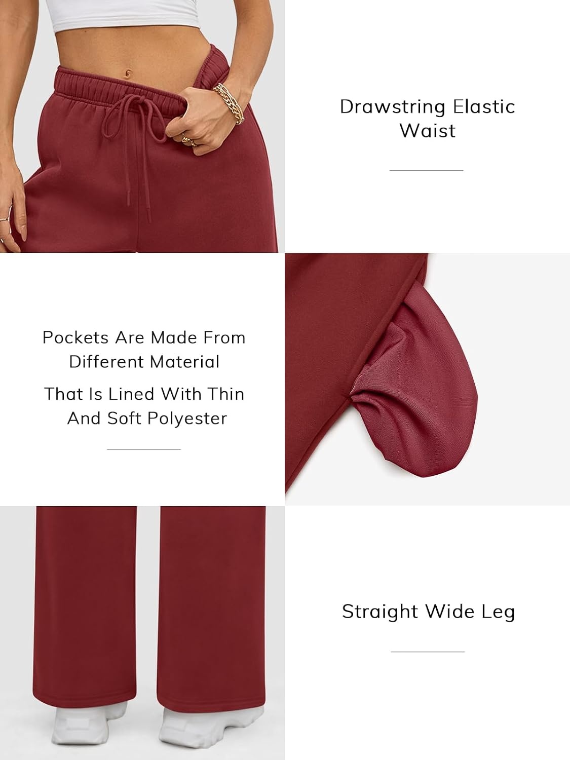 image:imageATHMILE Womens Sweatpants 2026 Fall Baggy Wide Leg Sweatpant Fleece Lined Straight Leg Sweat PantsWine Red