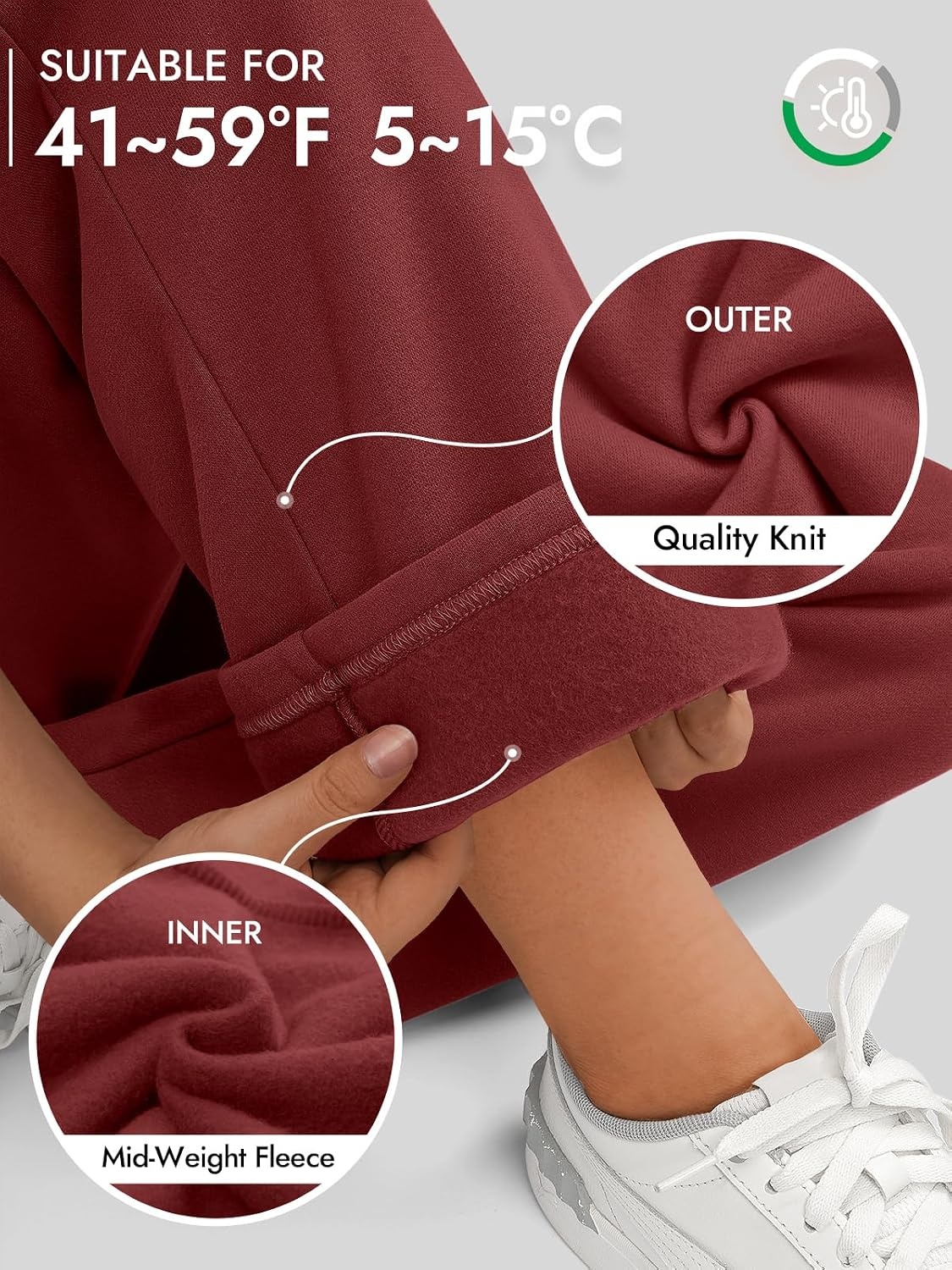image:imageATHMILE Womens Sweatpants 2026 Fall Baggy Wide Leg Sweatpant Fleece Lined Straight Leg Sweat PantsWine Red