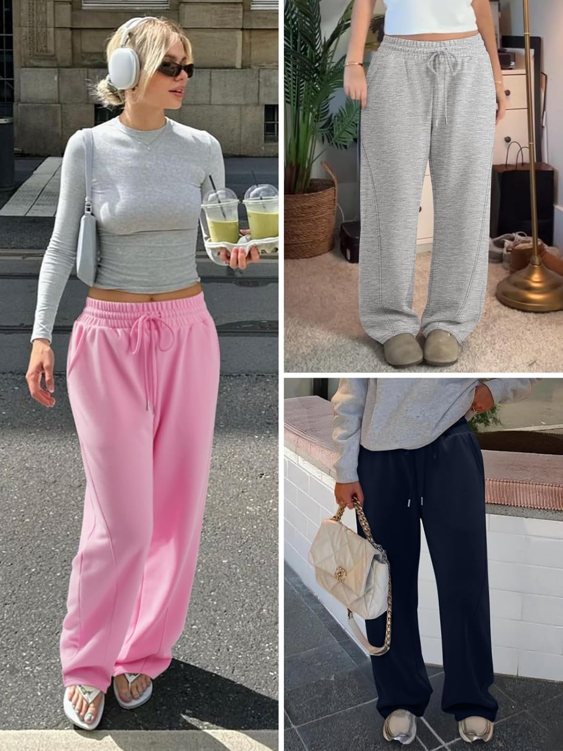 image:imageATHMILE Womens Sweatpants Wide Leg Baggy High Waist Y2K Pants Fall Winter Spring Joggers Clothes with PocketsBlack