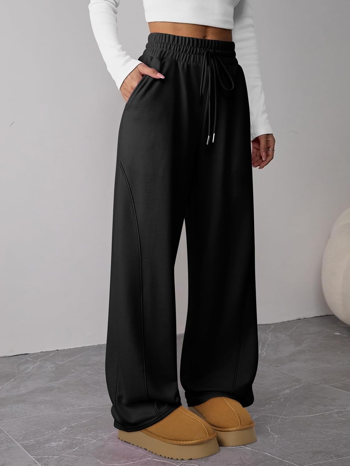image:imageATHMILE Womens Sweatpants Wide Leg Baggy High Waist Y2K Pants Fall Winter Spring Joggers Clothes with PocketsBlack