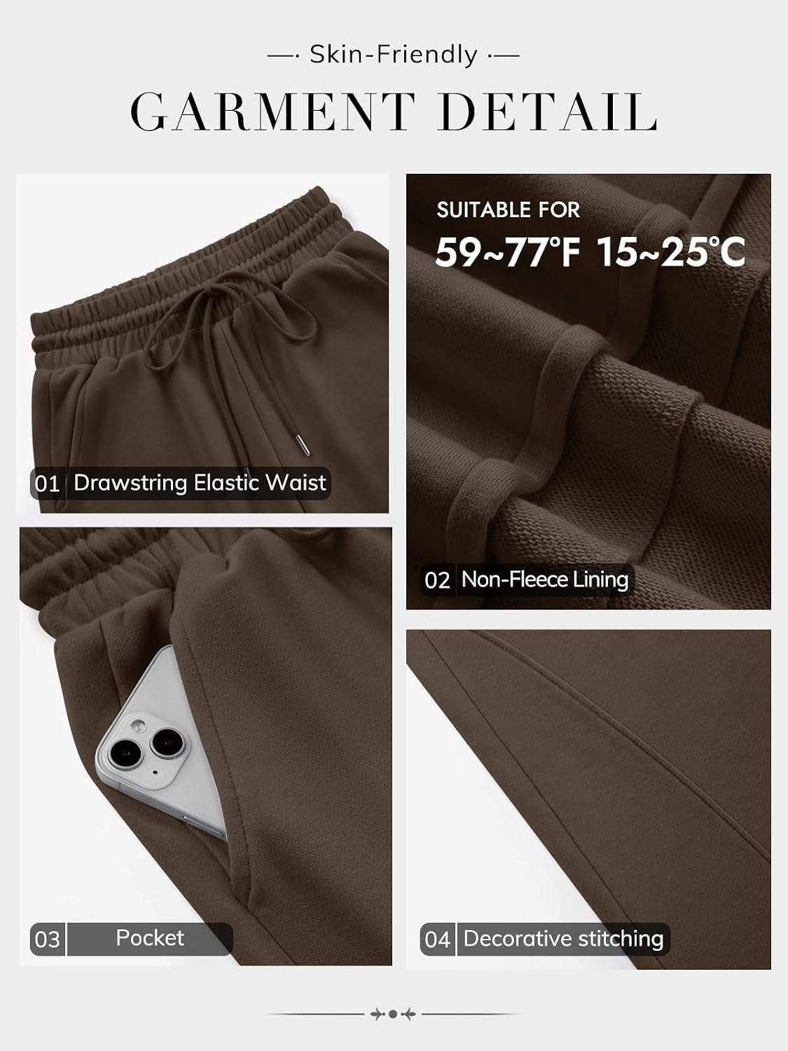 image:imageATHMILE Womens Sweatpants Wide Leg Baggy High Waist Y2K Pants Fall Winter Spring Joggers Clothes with PocketsChocolate Brown