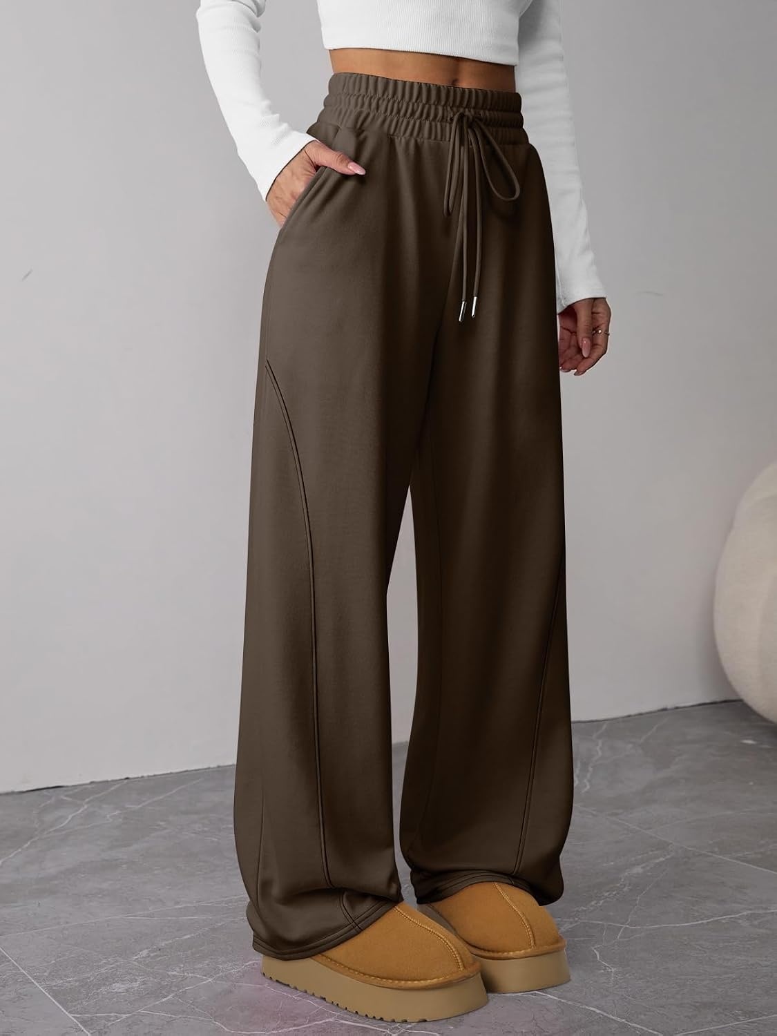 image:imageATHMILE Womens Sweatpants Wide Leg Baggy High Waist Y2K Pants Fall Winter Spring Joggers Clothes with PocketsChocolate Brown