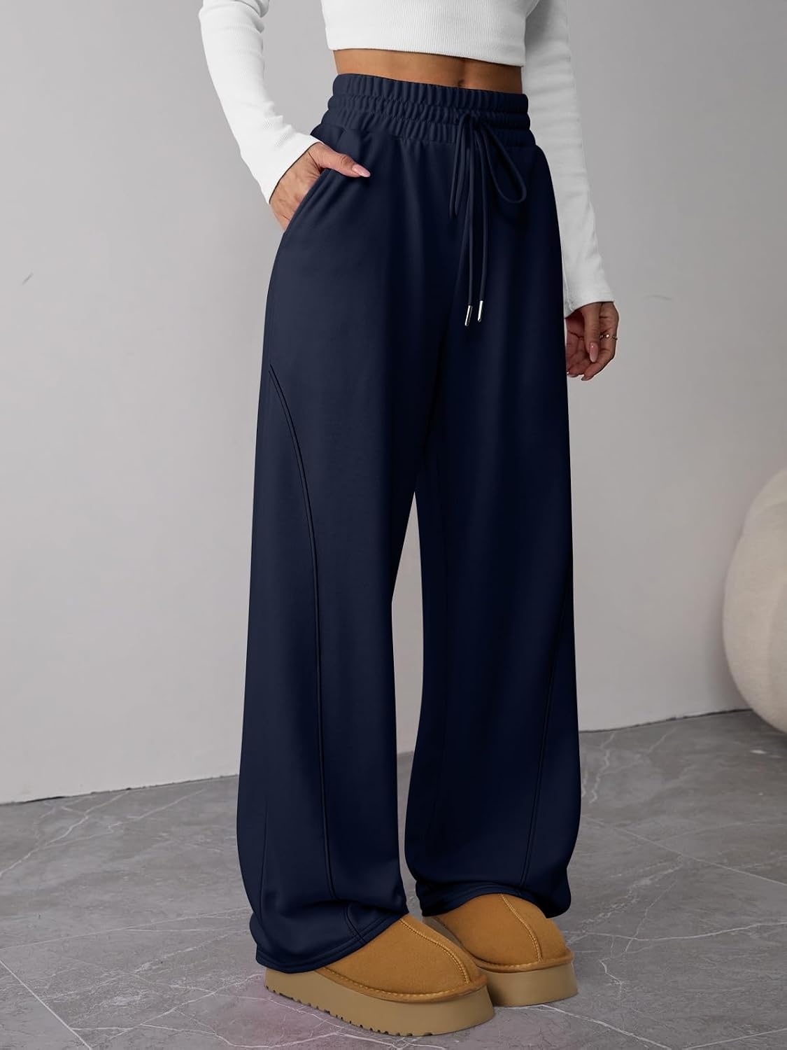 image:imageATHMILE Womens Sweatpants Wide Leg Baggy High Waist Y2K Pants Fall Winter Spring Joggers Clothes with PocketsNavy Blue