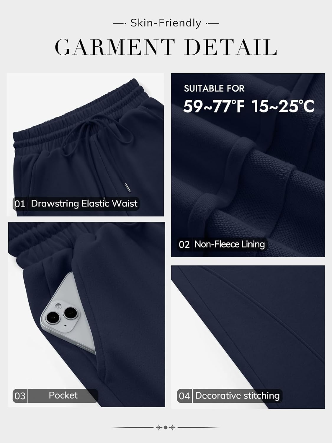 image:imageATHMILE Womens Sweatpants Wide Leg Baggy High Waist Y2K Pants Fall Winter Spring Joggers Clothes with PocketsNavy Blue