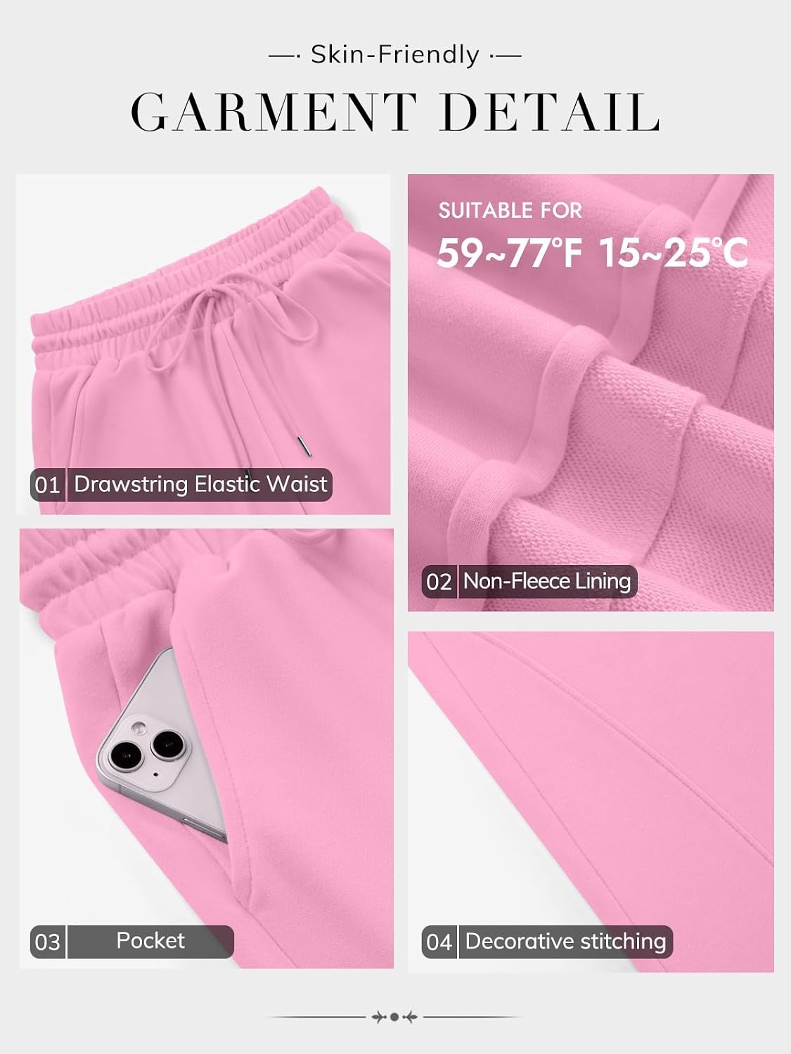 image:imageATHMILE Womens Sweatpants Wide Leg Baggy High Waist Y2K Pants Fall Winter Spring Joggers Clothes with PocketsPink