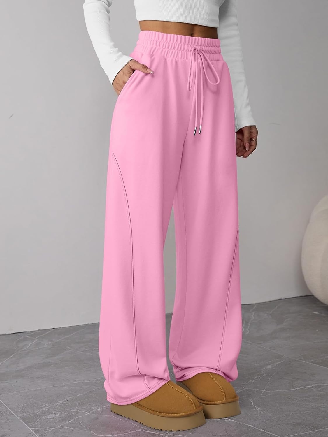 image:imageATHMILE Womens Sweatpants Wide Leg Baggy High Waist Y2K Pants Fall Winter Spring Joggers Clothes with PocketsPink