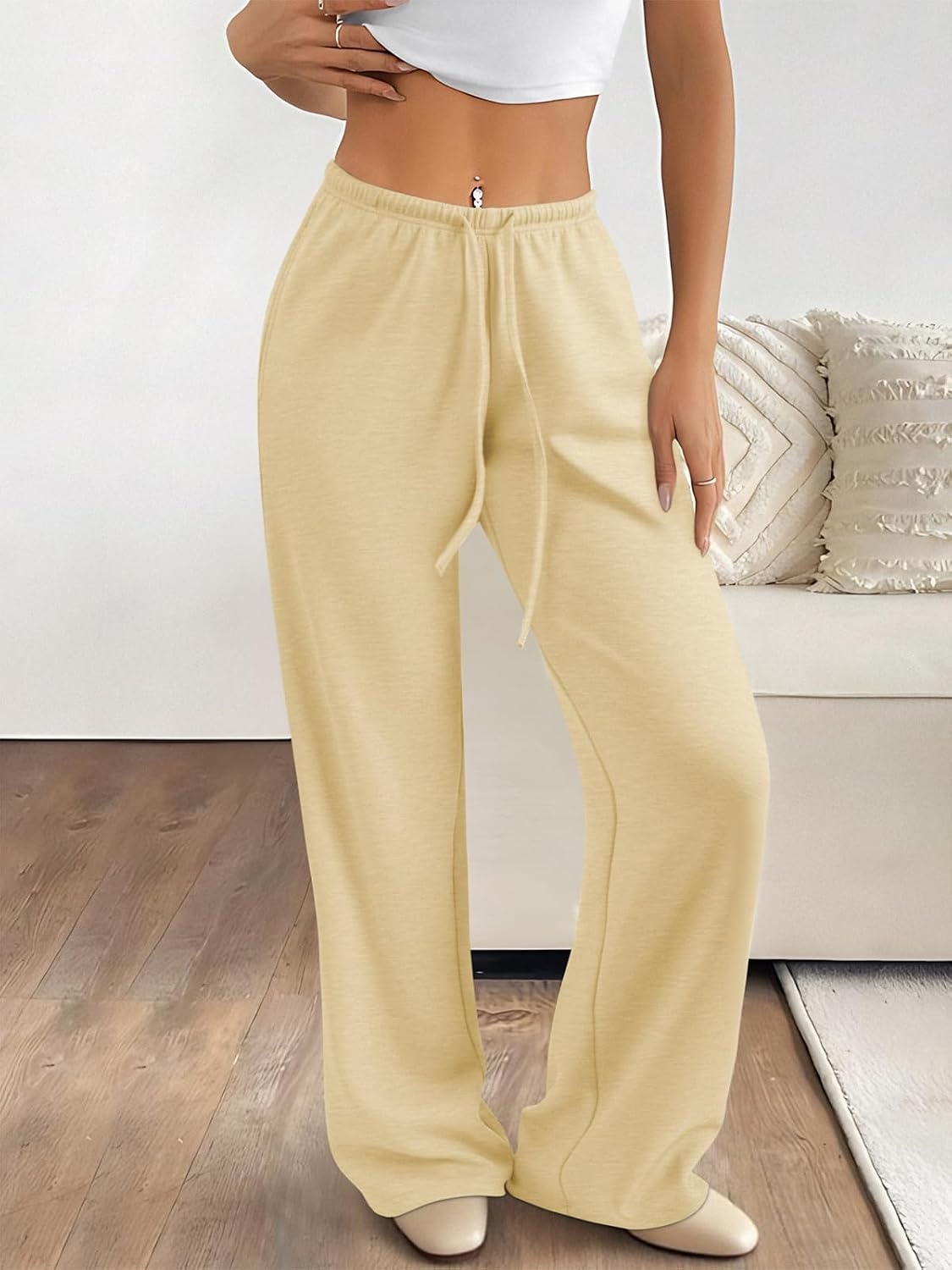 image:imageATHMILE Womens Sweatpants Wide Leg Barrel Pants Baggy Joggers Low Waist Fall Fashion Winter Clothing Pockets 2026Apricot