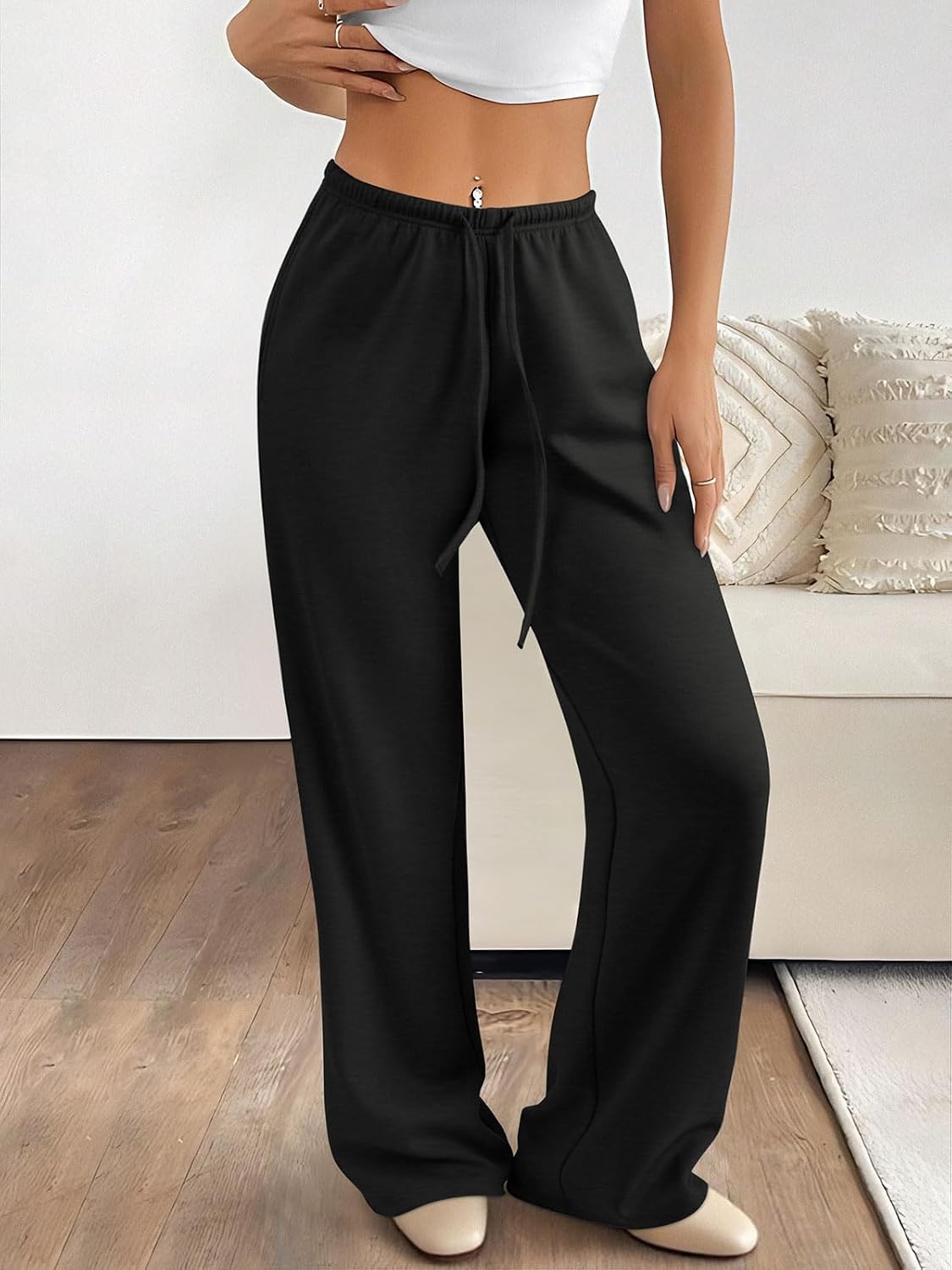 image:imageATHMILE Womens Sweatpants Wide Leg Barrel Pants Baggy Joggers Low Waist Fall Fashion Winter Clothing Pockets 2026Black