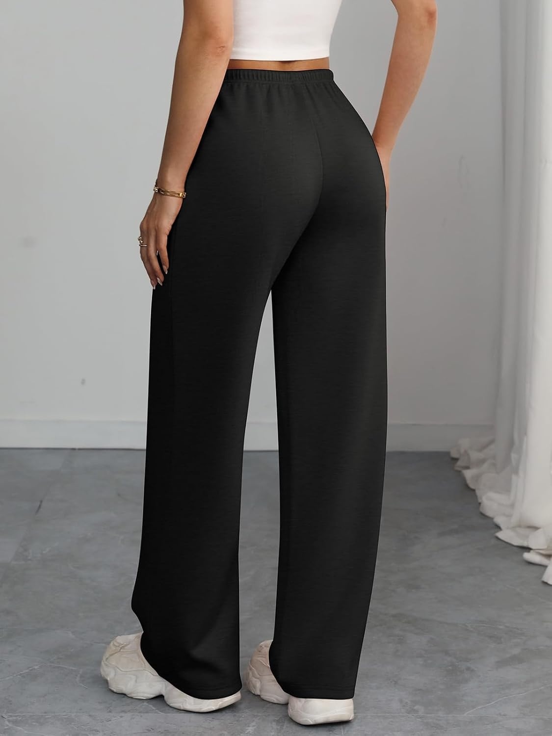 image:imageATHMILE Womens Sweatpants Wide Leg Barrel Pants Baggy Joggers Low Waist Fall Fashion Winter Clothing Pockets 2026Black