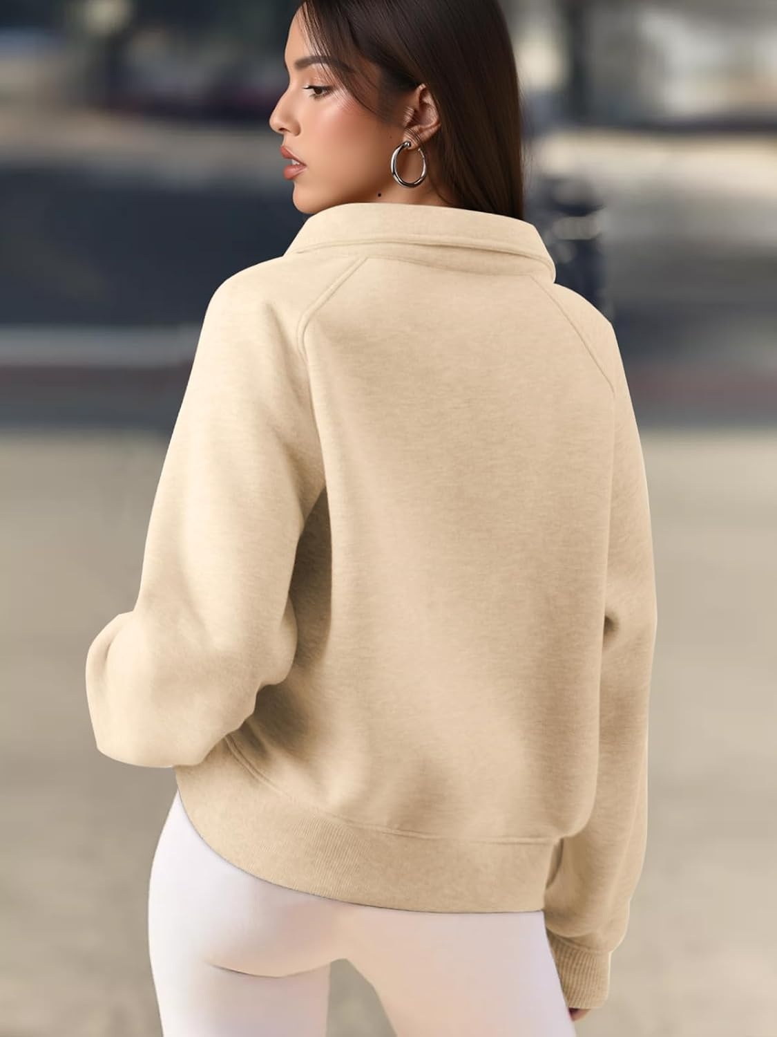 image:imageATHMILE Womens Sweatshirts Half Zip Cropped Pullover Fleece Quarter Zipper Hoodies 2026 Fall Fashion Outfits ClothesApricot