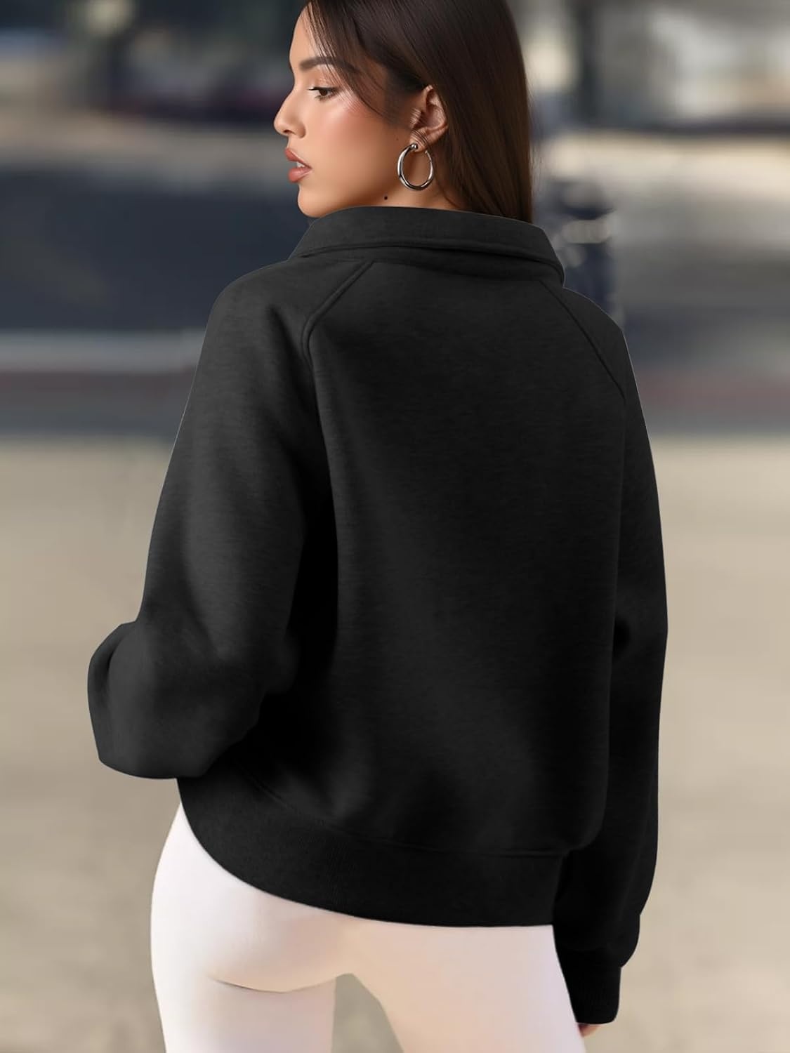 image:imageATHMILE Womens Sweatshirts Half Zip Cropped Pullover Fleece Quarter Zipper Hoodies 2026 Fall Fashion Outfits ClothesBlack
