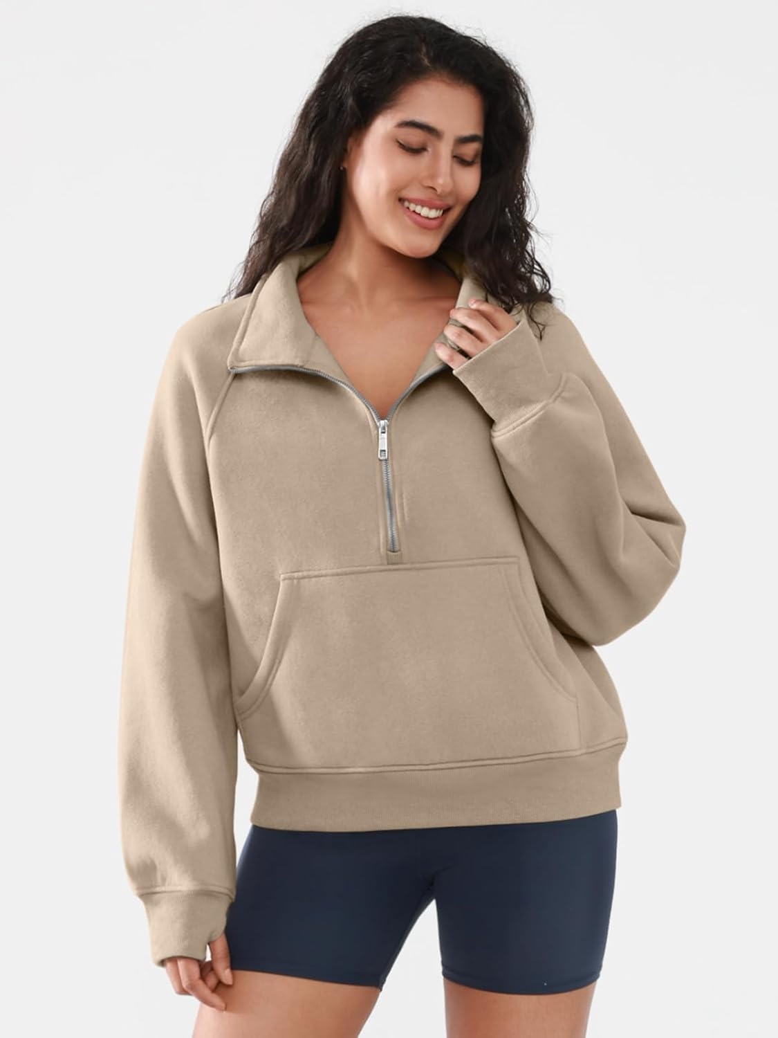 image:imageATHMILE Womens Sweatshirts Half Zip Cropped Pullover Fleece Quarter Zipper Hoodies 2026 Fall Fashion Outfits ClothesCoffeegrey