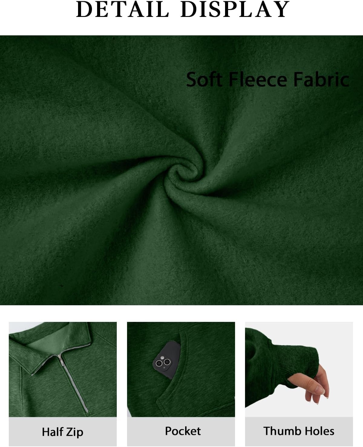 image:imageATHMILE Womens Sweatshirts Half Zip Cropped Pullover Fleece Quarter Zipper Hoodies 2026 Fall Fashion Outfits ClothesDarkgreen