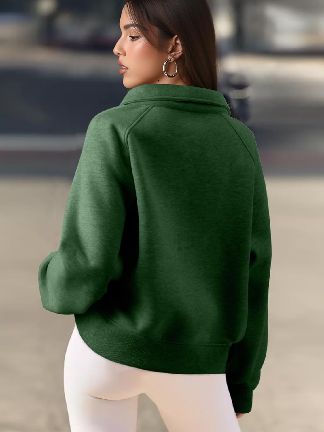 image:imageATHMILE Womens Sweatshirts Half Zip Cropped Pullover Fleece Quarter Zipper Hoodies 2026 Fall Fashion Outfits ClothesDarkgreen