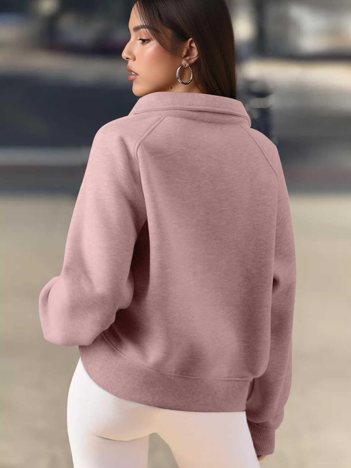 image:imageATHMILE Womens Sweatshirts Half Zip Cropped Pullover Fleece Quarter Zipper Hoodies 2026 Fall Fashion Outfits ClothesDarkpink