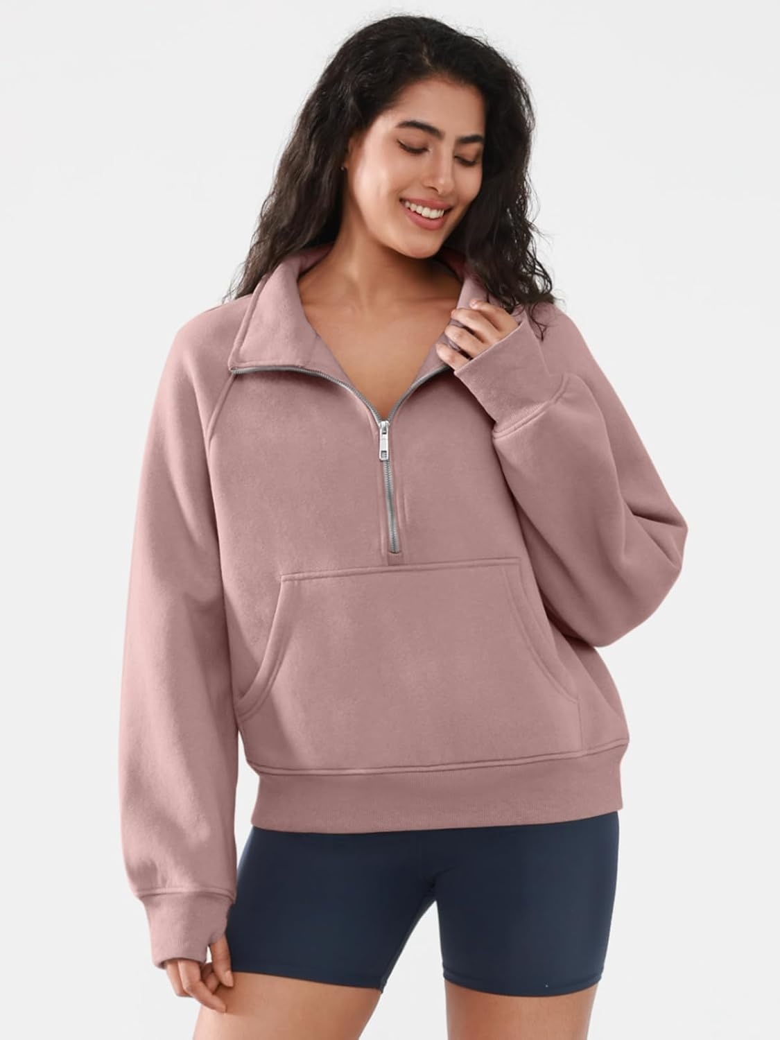 image:imageATHMILE Womens Sweatshirts Half Zip Cropped Pullover Fleece Quarter Zipper Hoodies 2026 Fall Fashion Outfits ClothesDarkpink