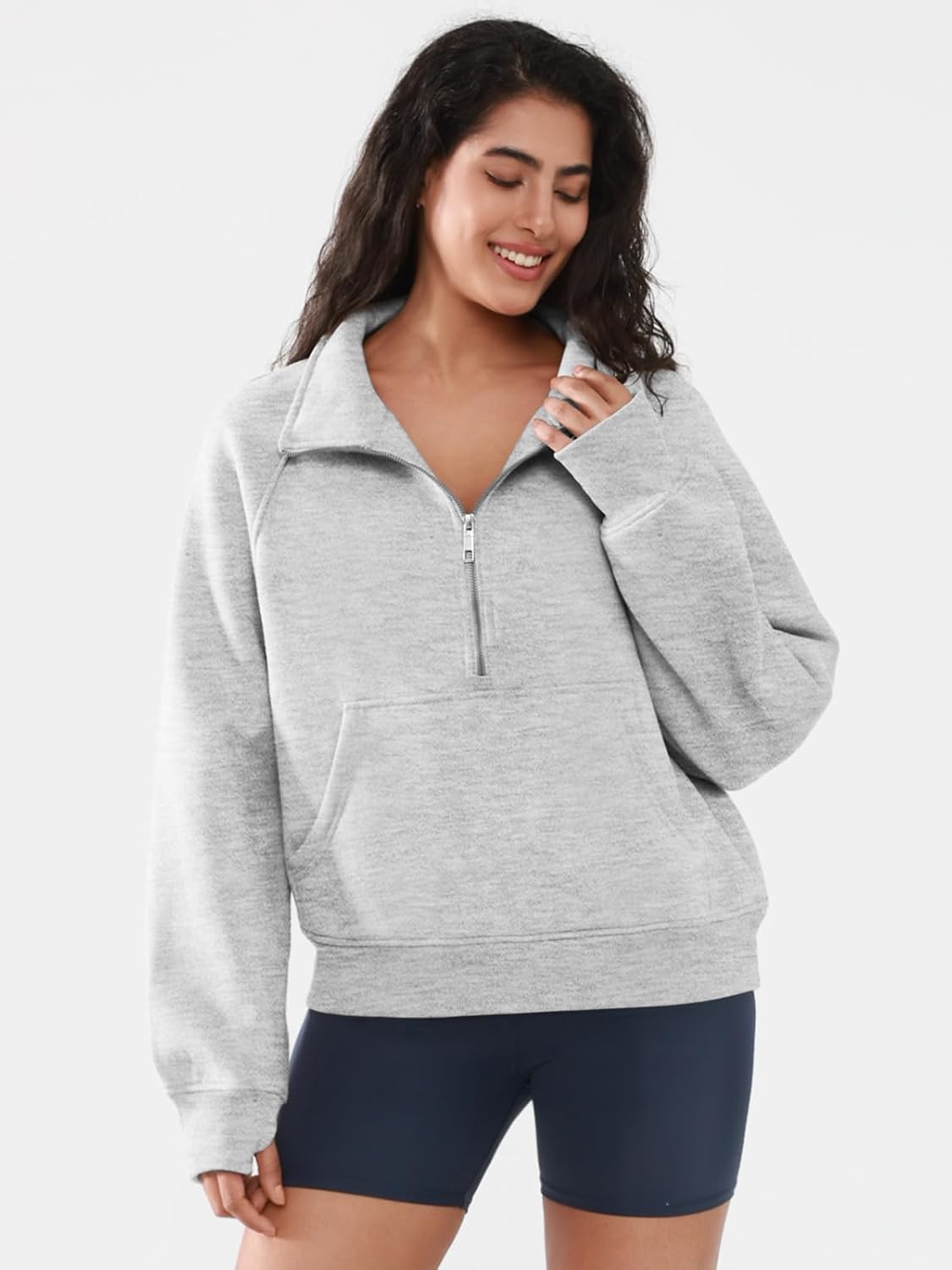 image:imageATHMILE Womens Sweatshirts Half Zip Cropped Pullover Fleece Quarter Zipper Hoodies 2026 Fall Fashion Outfits ClothesGrey