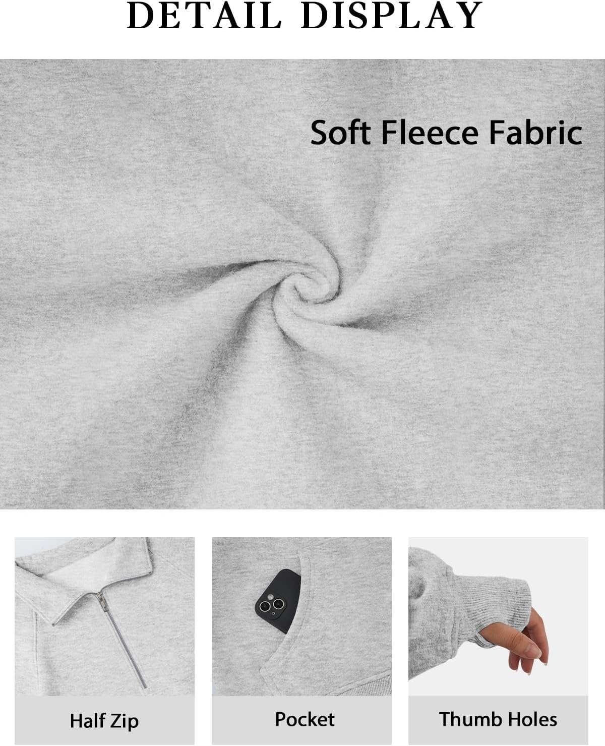 image:imageATHMILE Womens Sweatshirts Half Zip Cropped Pullover Fleece Quarter Zipper Hoodies 2026 Fall Fashion Outfits ClothesGrey