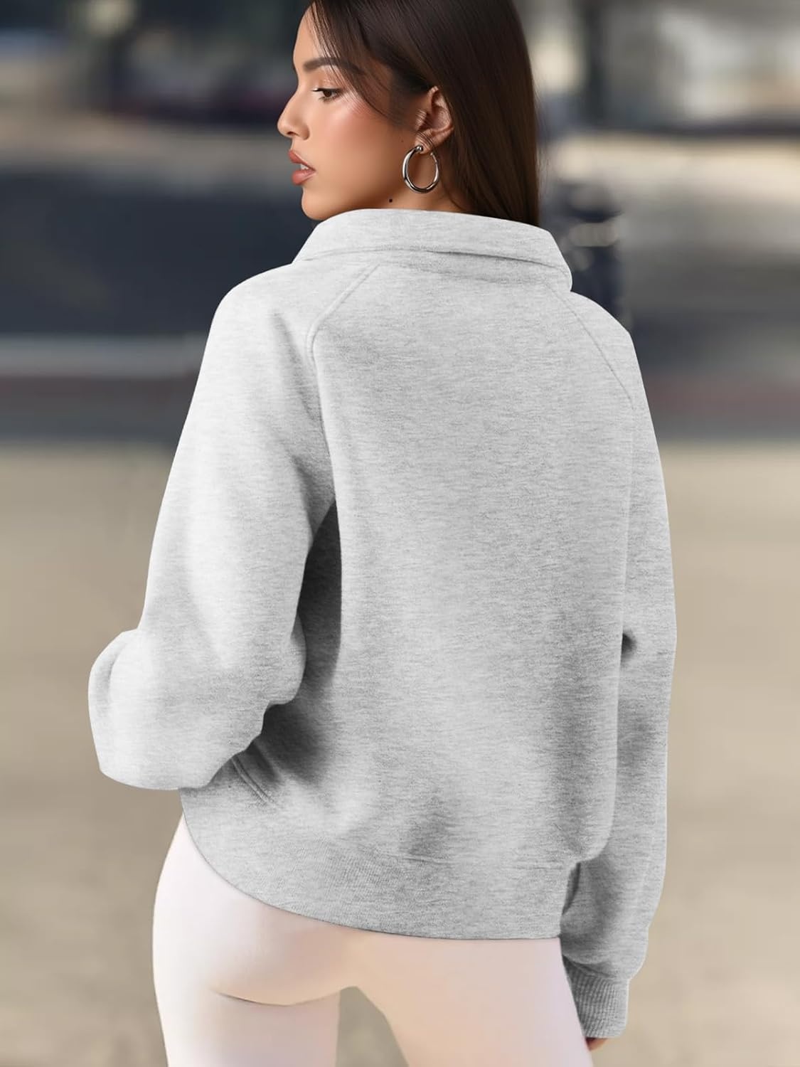 image:imageATHMILE Womens Sweatshirts Half Zip Cropped Pullover Fleece Quarter Zipper Hoodies 2026 Fall Fashion Outfits ClothesGrey