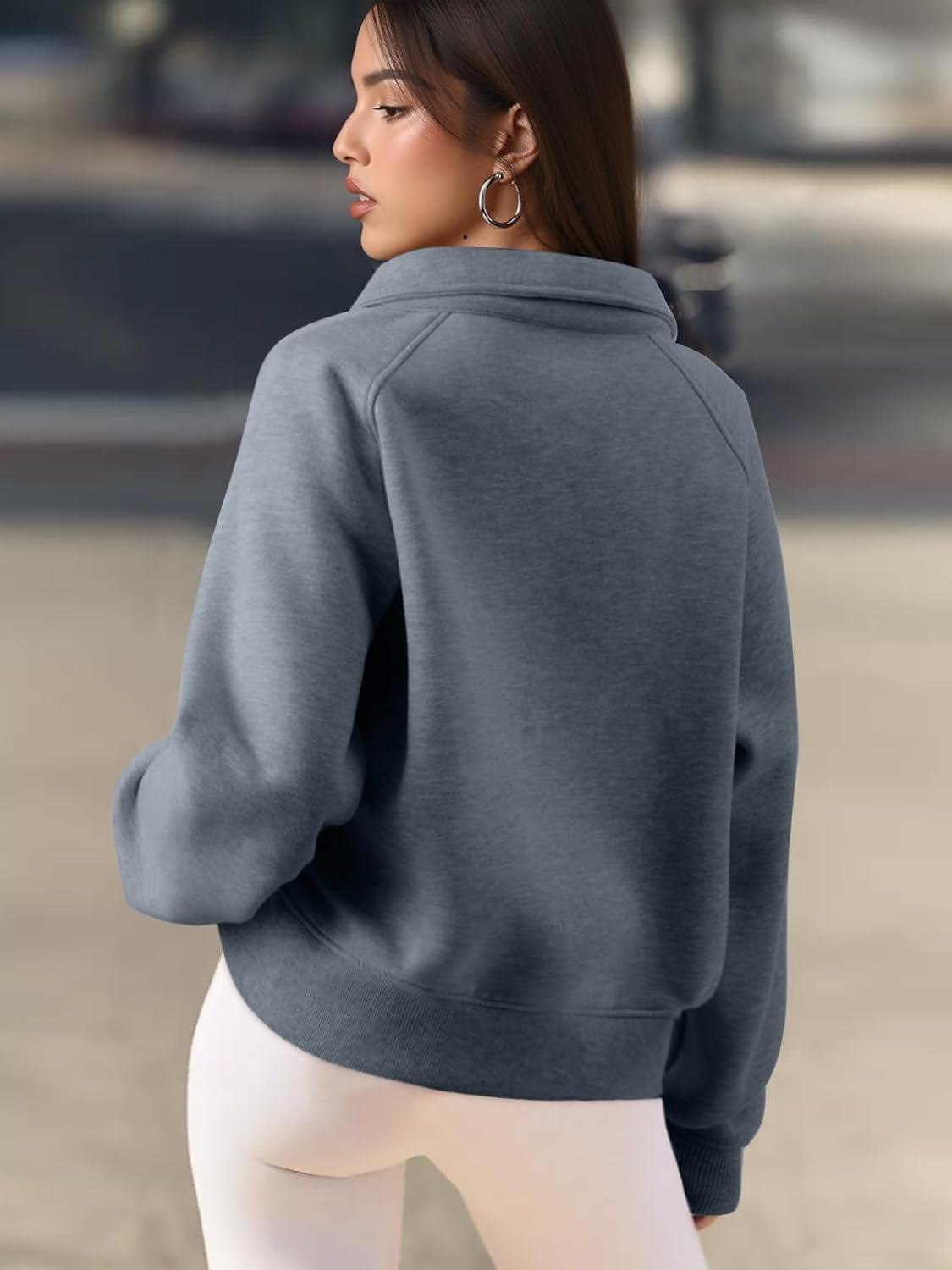 image:imageATHMILE Womens Sweatshirts Half Zip Cropped Pullover Fleece Quarter Zipper Hoodies 2026 Fall Fashion Outfits ClothesGreyblue