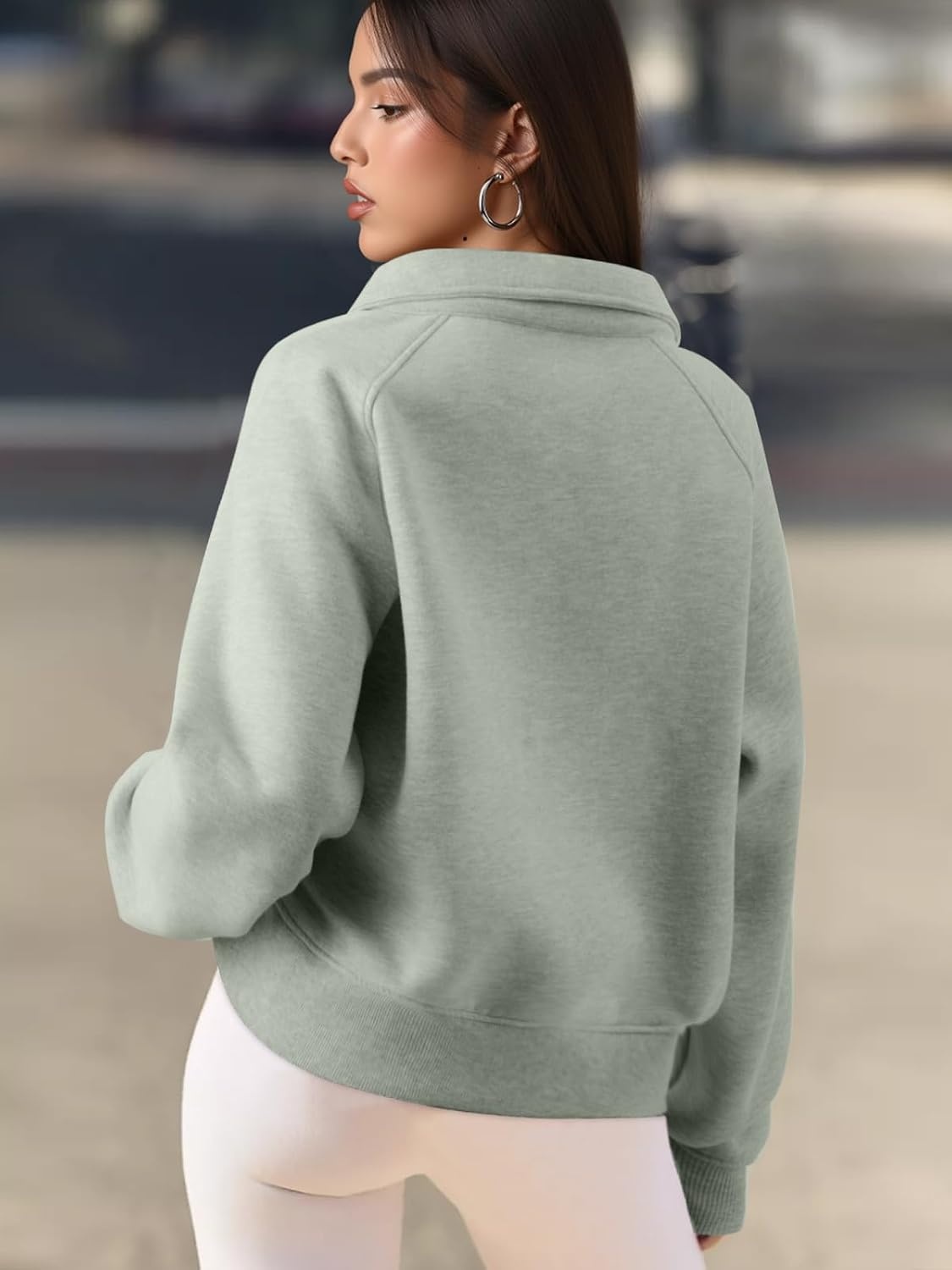 image:imageATHMILE Womens Sweatshirts Half Zip Cropped Pullover Fleece Quarter Zipper Hoodies 2026 Fall Fashion Outfits ClothesGreygreen