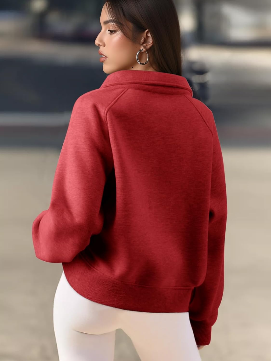 image:imageATHMILE Womens Sweatshirts Half Zip Cropped Pullover Fleece Quarter Zipper Hoodies 2026 Fall Fashion Outfits ClothesRed