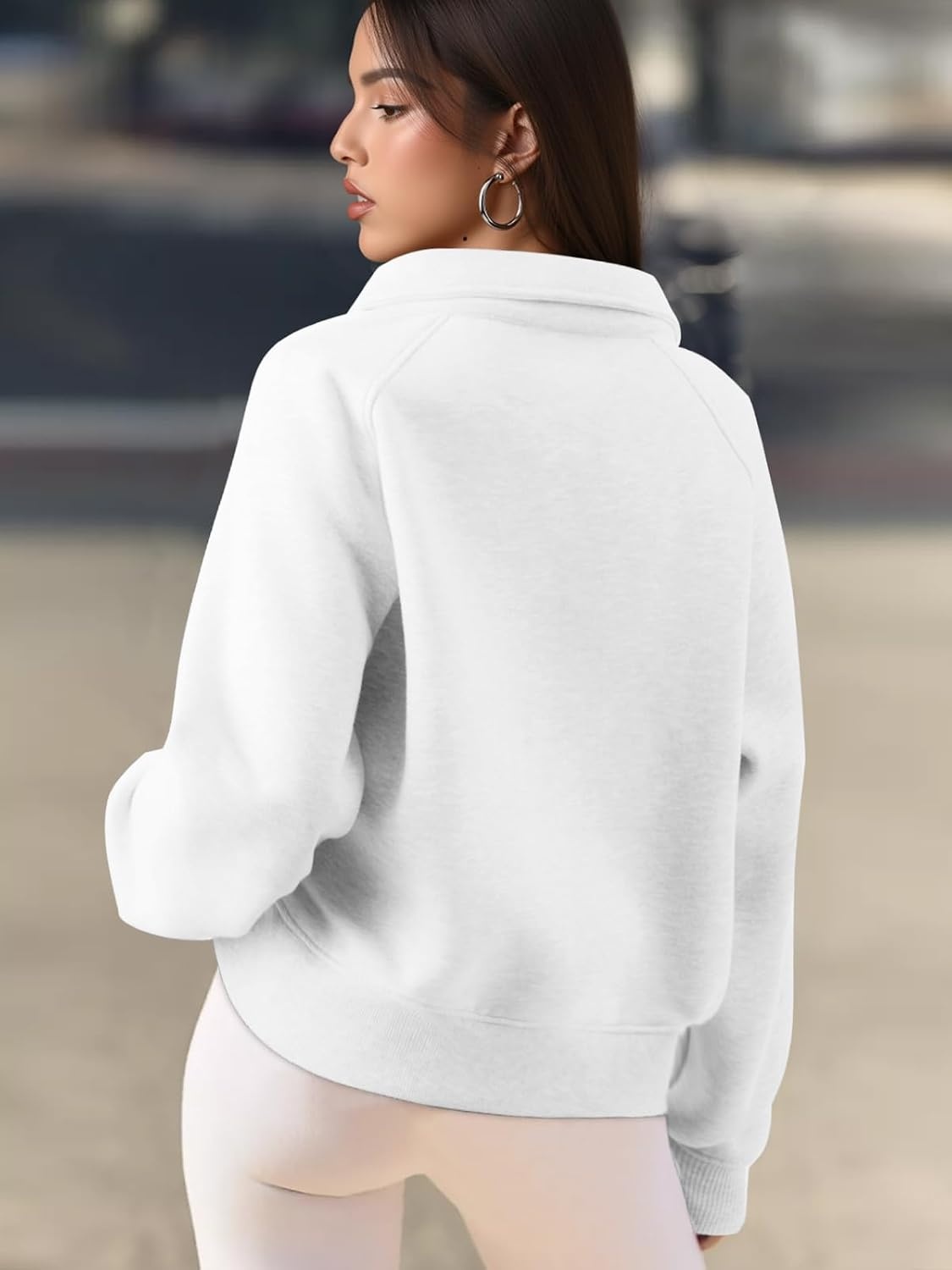 image:imageATHMILE Womens Sweatshirts Half Zip Cropped Pullover Fleece Quarter Zipper Hoodies 2026 Fall Fashion Outfits ClothesWhite