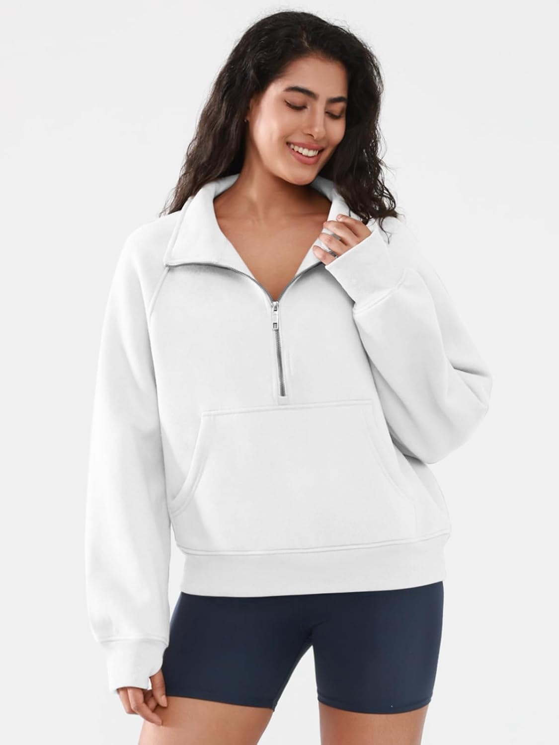 image:imageATHMILE Womens Sweatshirts Half Zip Cropped Pullover Fleece Quarter Zipper Hoodies 2026 Fall Fashion Outfits ClothesWhite