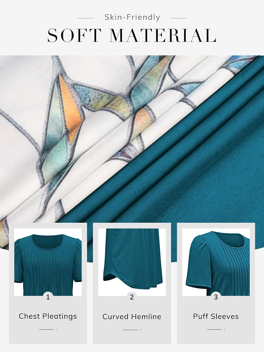 image:imageATHMILE Womens T Shirts Short Sleeve Summer Tops Pleated Dressy Casual Blouses Spring Clothes Beach Vacation 2026Teal