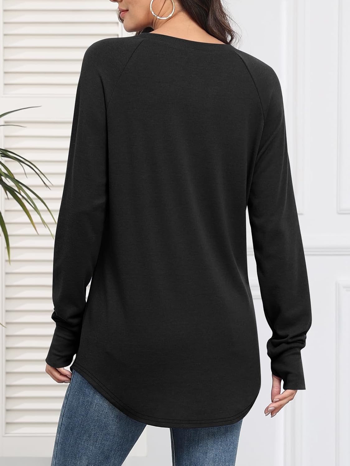 image:imageATHMILE Womens Tunic Tops Long Sleeve Thumb Hole Shirts Fall Sweater Crew Neck Winter Fashion Clothes 2025Black