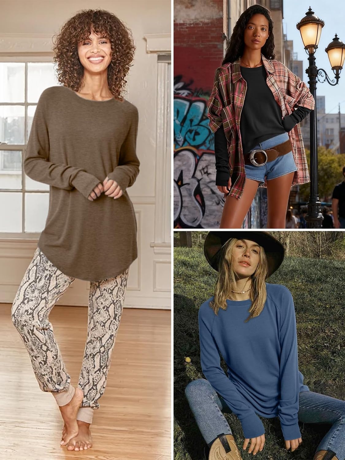 image:imageATHMILE Womens Tunic Tops Long Sleeve Thumb Hole Shirts Fall Sweater Crew Neck Winter Fashion Clothes 2025Wine Red
