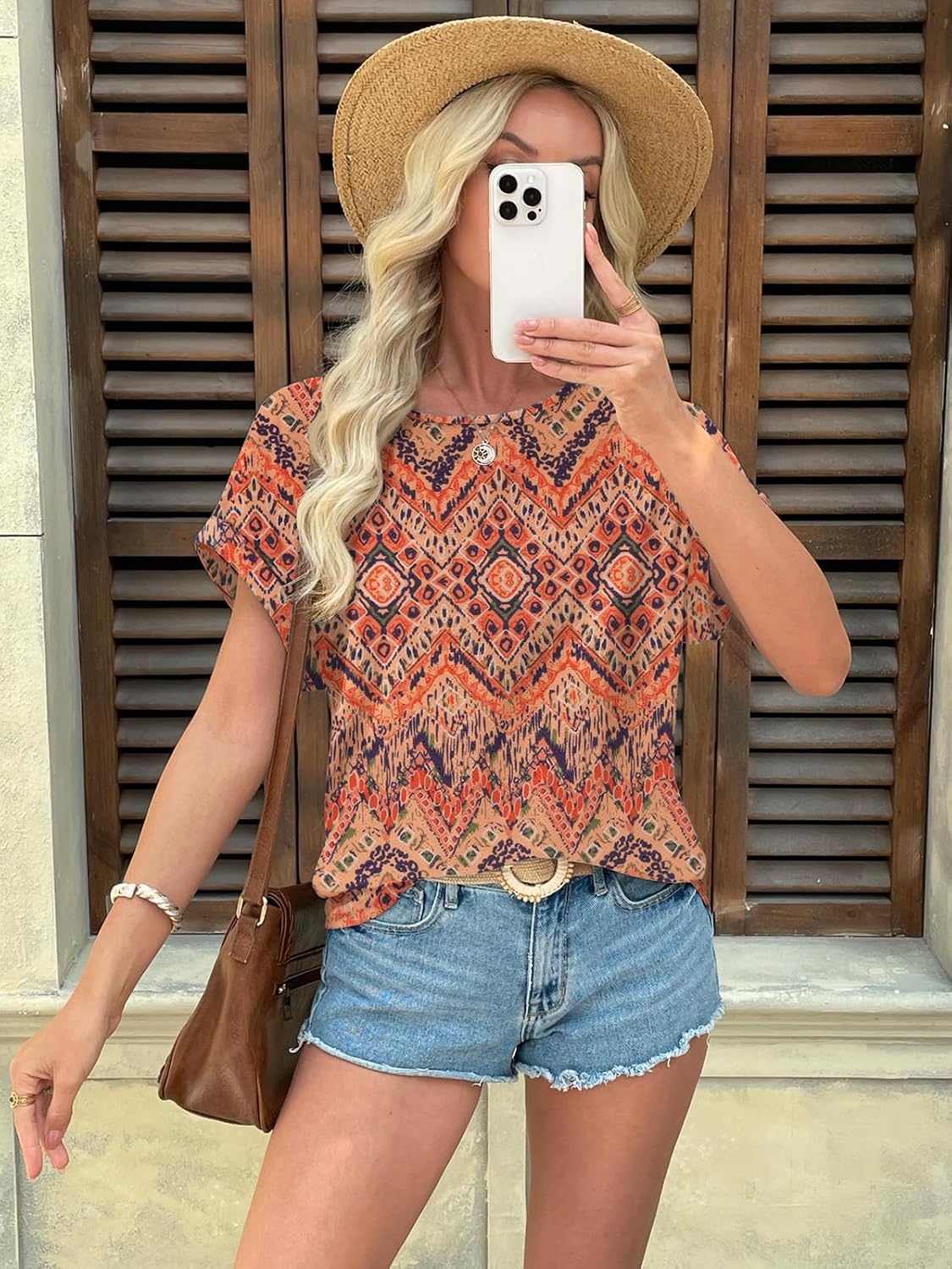 image:imageATHMILE Womens Tunics Loose Fit Dressy Blouses Summer Short Sleeve Tops with Curved Hem Beach Vacation Clothes for WomenBoho